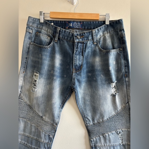 Royal Seven Structural Distressed Blue Denim Jogger Jeans Mens 34x30 - Picture 1 of 14